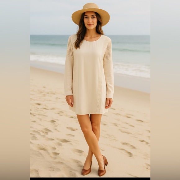 Astr Dresses & Skirts - ASTR the Label Dress Cream Ivory Shift Mini Crochet Keyhole Lined-Cream-